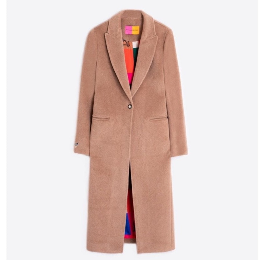Vilagallo Katherin Camel Coat w Vibrant Check Lining (burberry anthropologie)